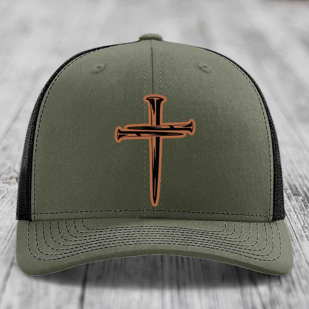 Cross of Nails - Leather Patch Hat - Rawhide to Black Patch - Richardson 112 Snapback Trucker Hat