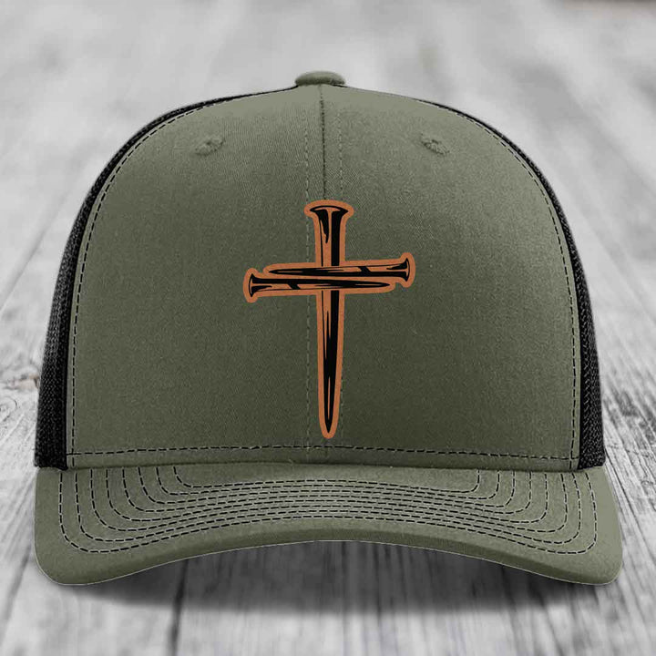 Cross of Nails - Leather Patch Hat - Rawhide to Black Patch - Richardson 112 Snapback Trucker Hat