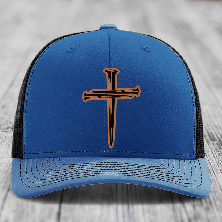 Cross of Nails - Leather Patch Hat - Rawhide to Black Patch - Richardson 112 Snapback Trucker Hat