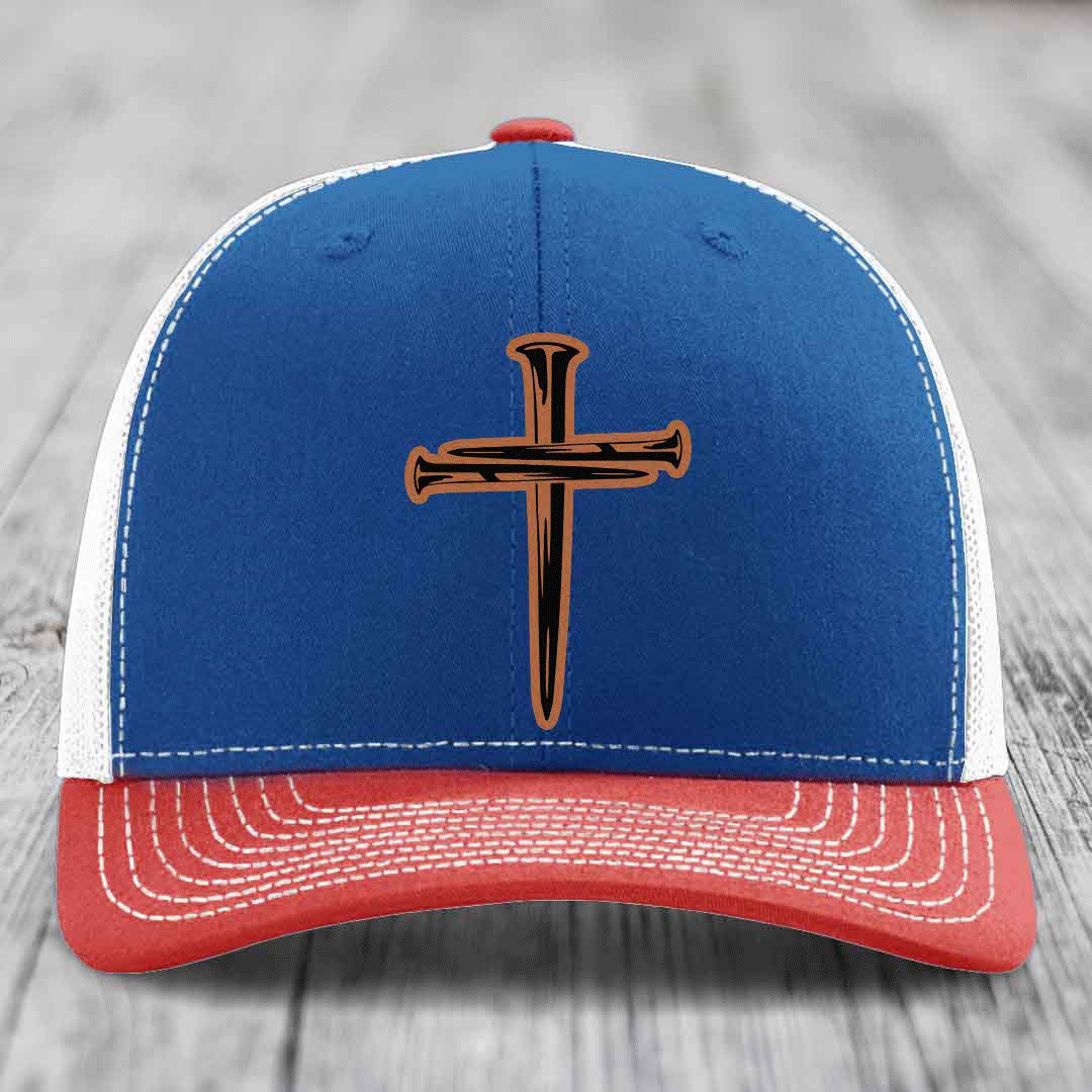 Cross of Nails - Leather Patch Hat - Rawhide to Black Patch - Richardson 112 Snapback Trucker Hat