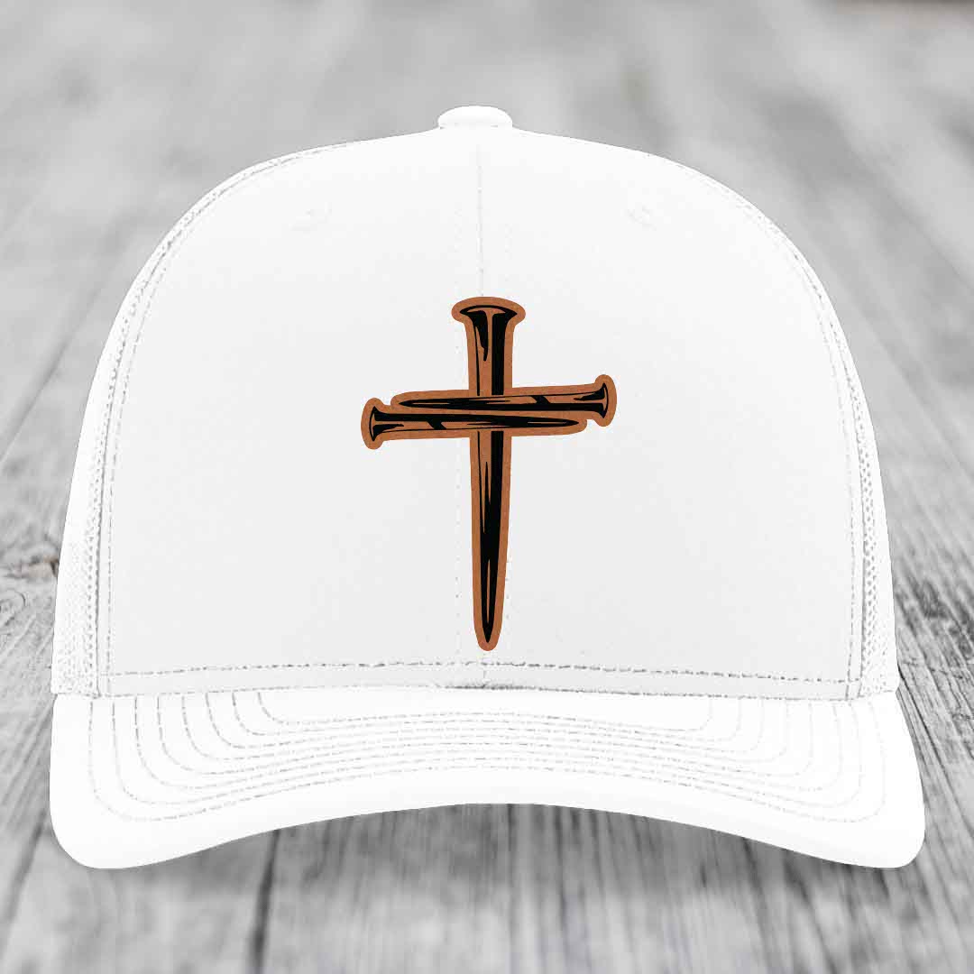 Cross of Nails - Leather Patch Hat - Rawhide to Black Patch - Richardson 112 Snapback Trucker Hat