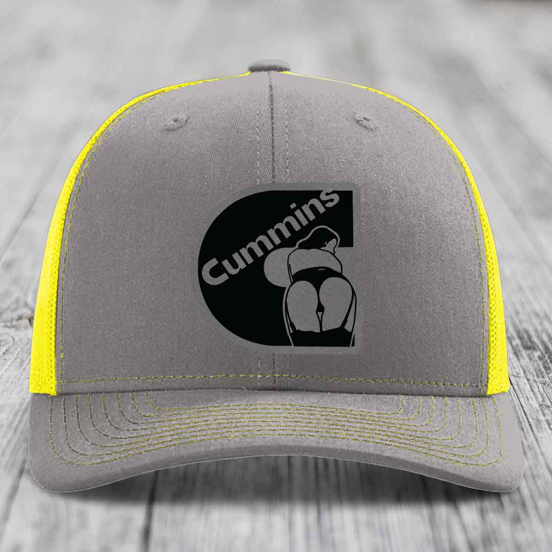 Cummins Curves - Leather Patch Hat - Grey to Black Patch - Richardson 112 Snapback Trucker Hat