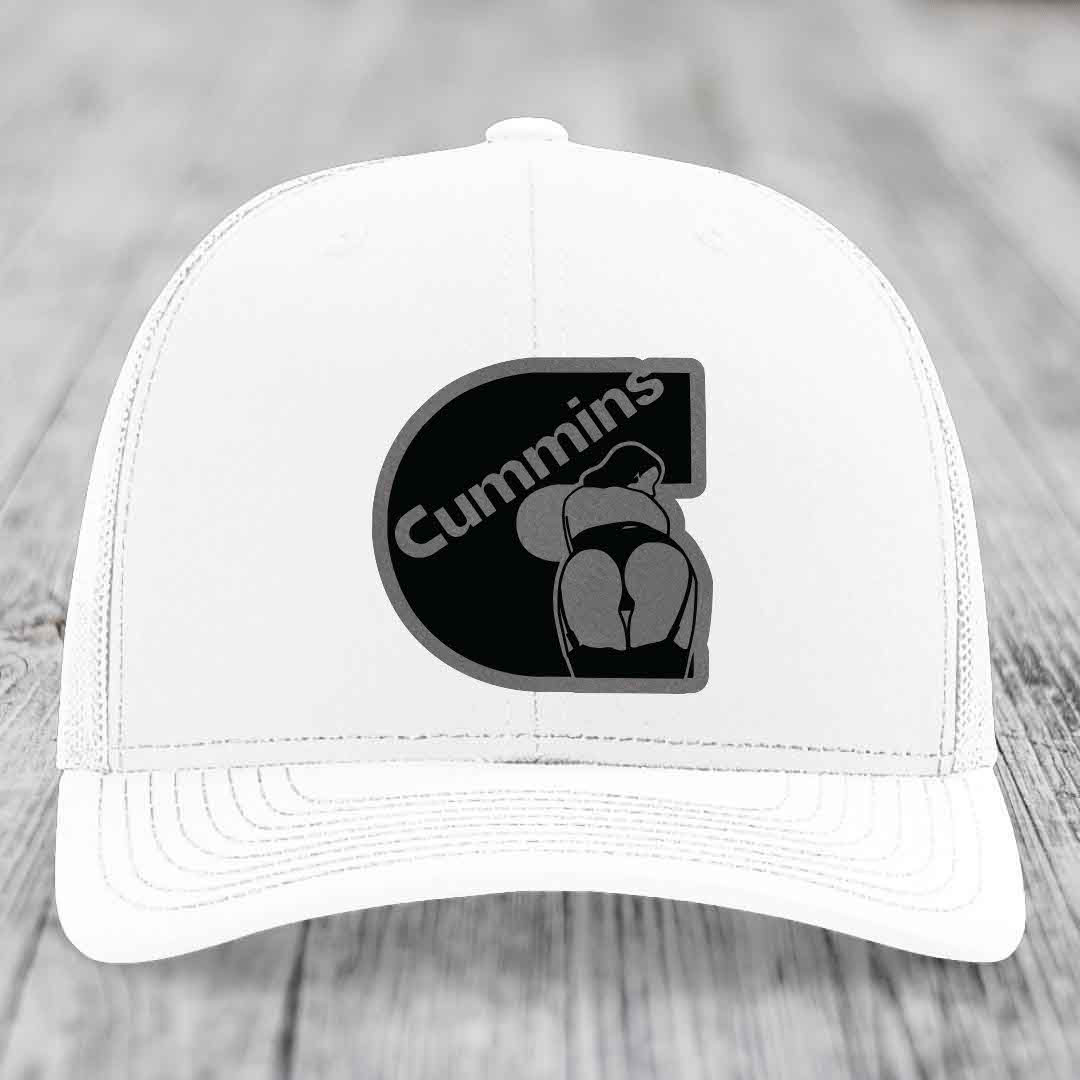 Cummins Curves - Leather Patch Hat - Grey to Black Patch - Richardson 112 Snapback Trucker Hat