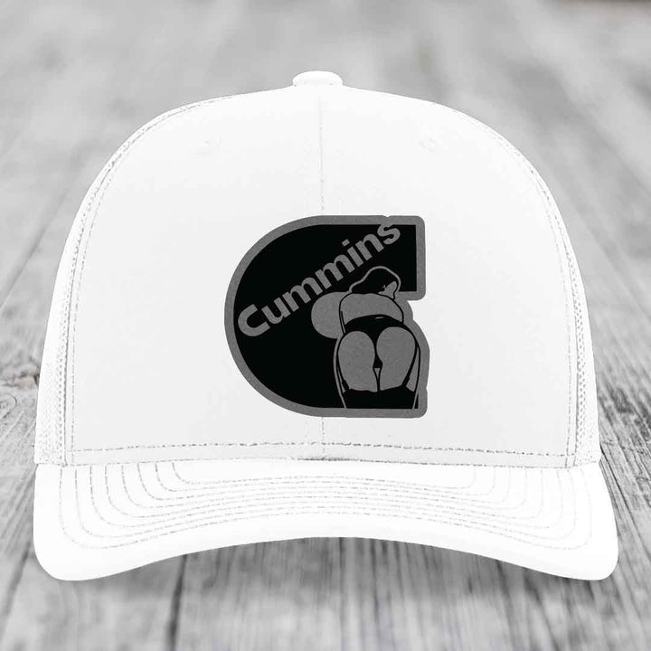 Cummins Curves - Leather Patch Hat - Grey to Black Patch - Richardson 112 Snapback Trucker Hat