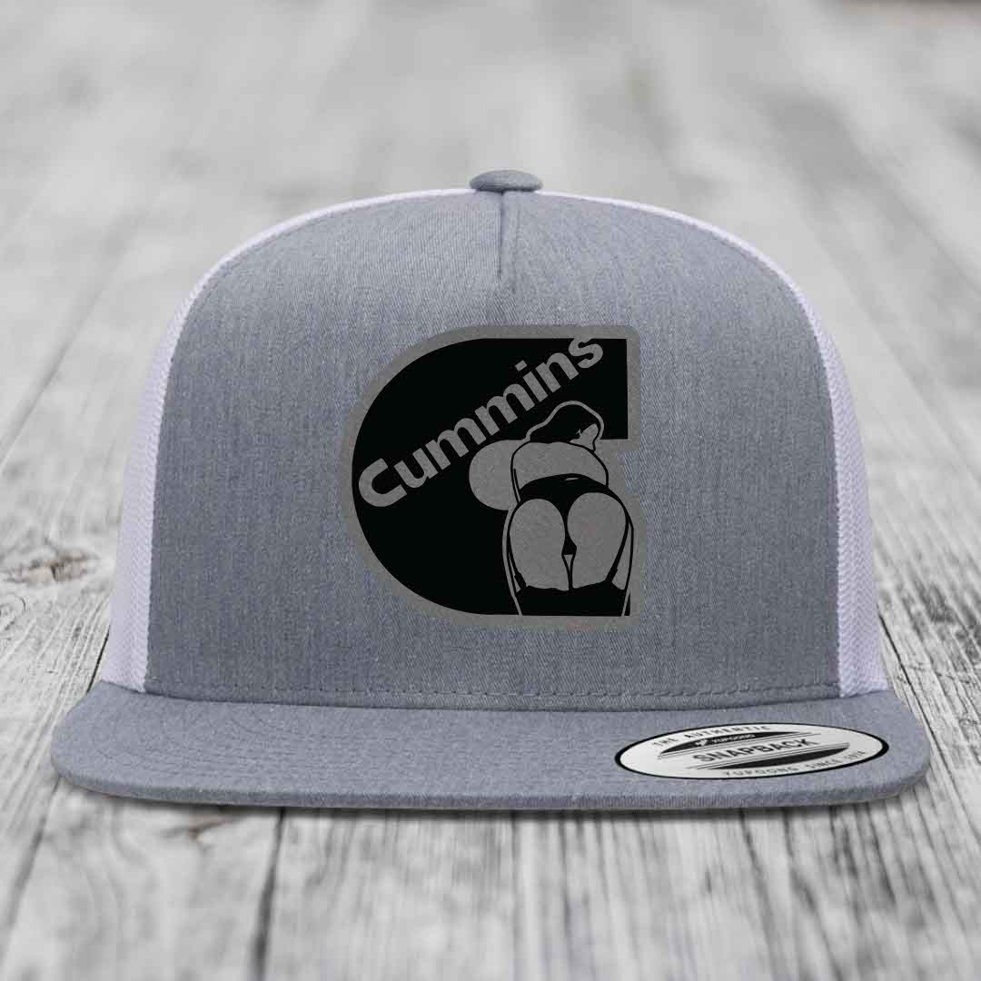 Grey trucker hat with black and white Cummins logo patch on front.