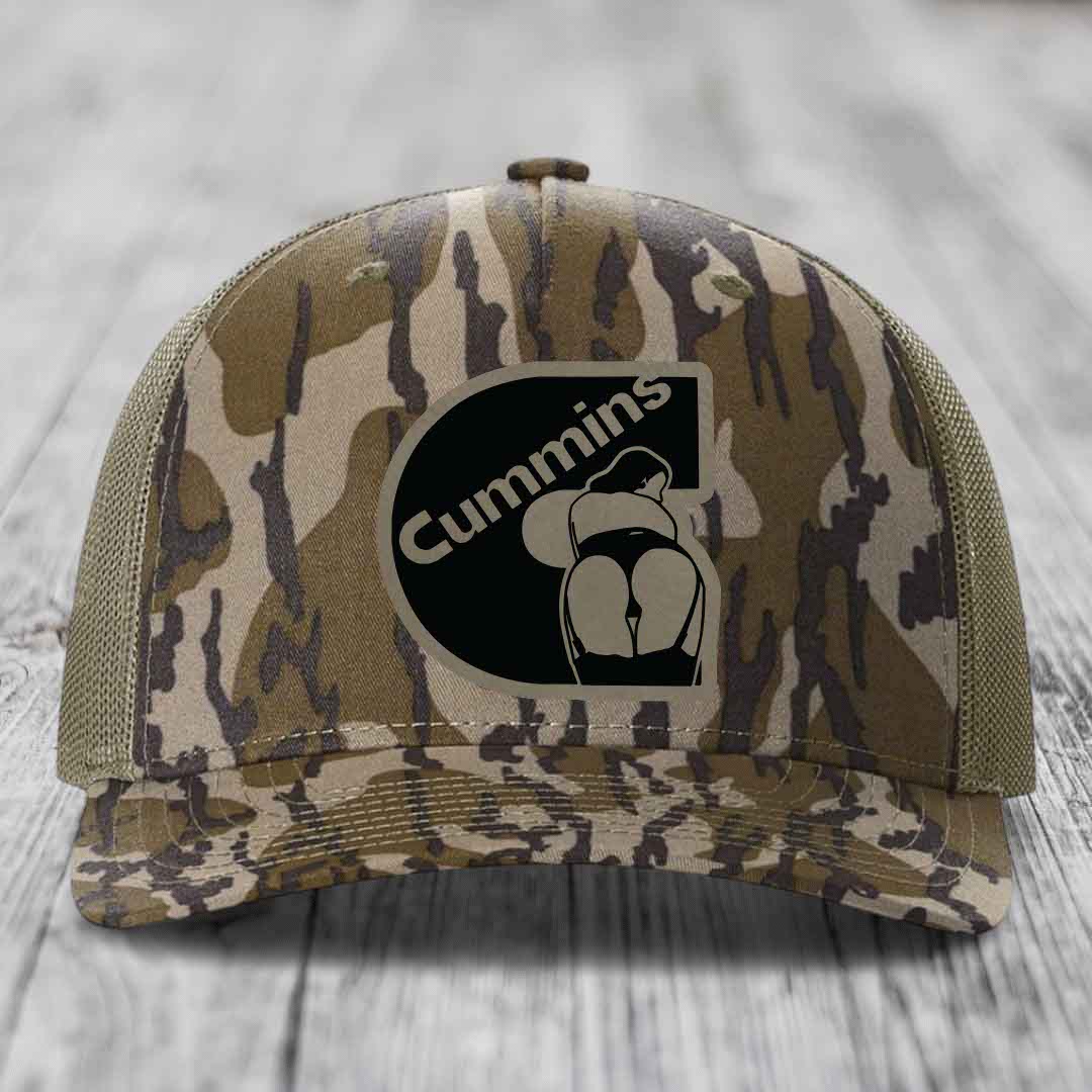 Cummins Curves - Leather Patch Hat - Light Brown to Black Patch - Richardson 112PFP Snapback Trucker Hat