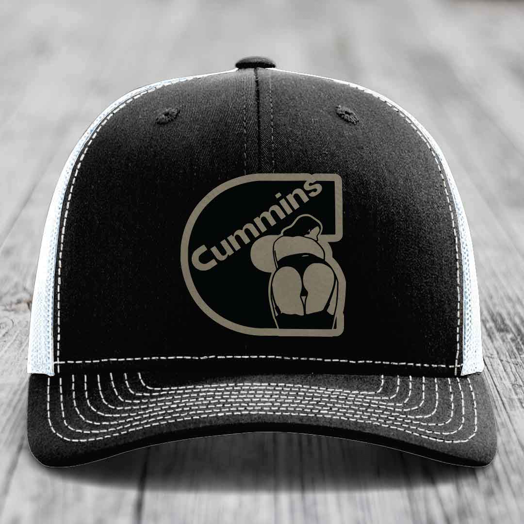 Cummins Curves - Leather Patch Hat - Light Brown to Black Patch - Richardson 112 Snapback Trucker Hat