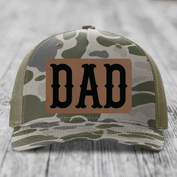 Dad - Leather Patch Hat - Dark Brown to Black Patch - Richardson 112PFP Snapback Trucker Hat