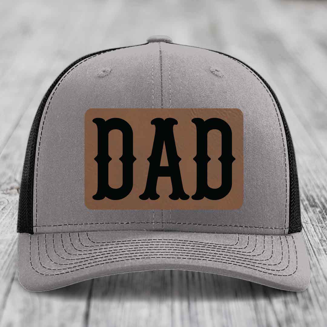 Dad - Leather Patch Hat - Dark Brown to Black Patch - Richardson 112 Snapback Trucker Hat