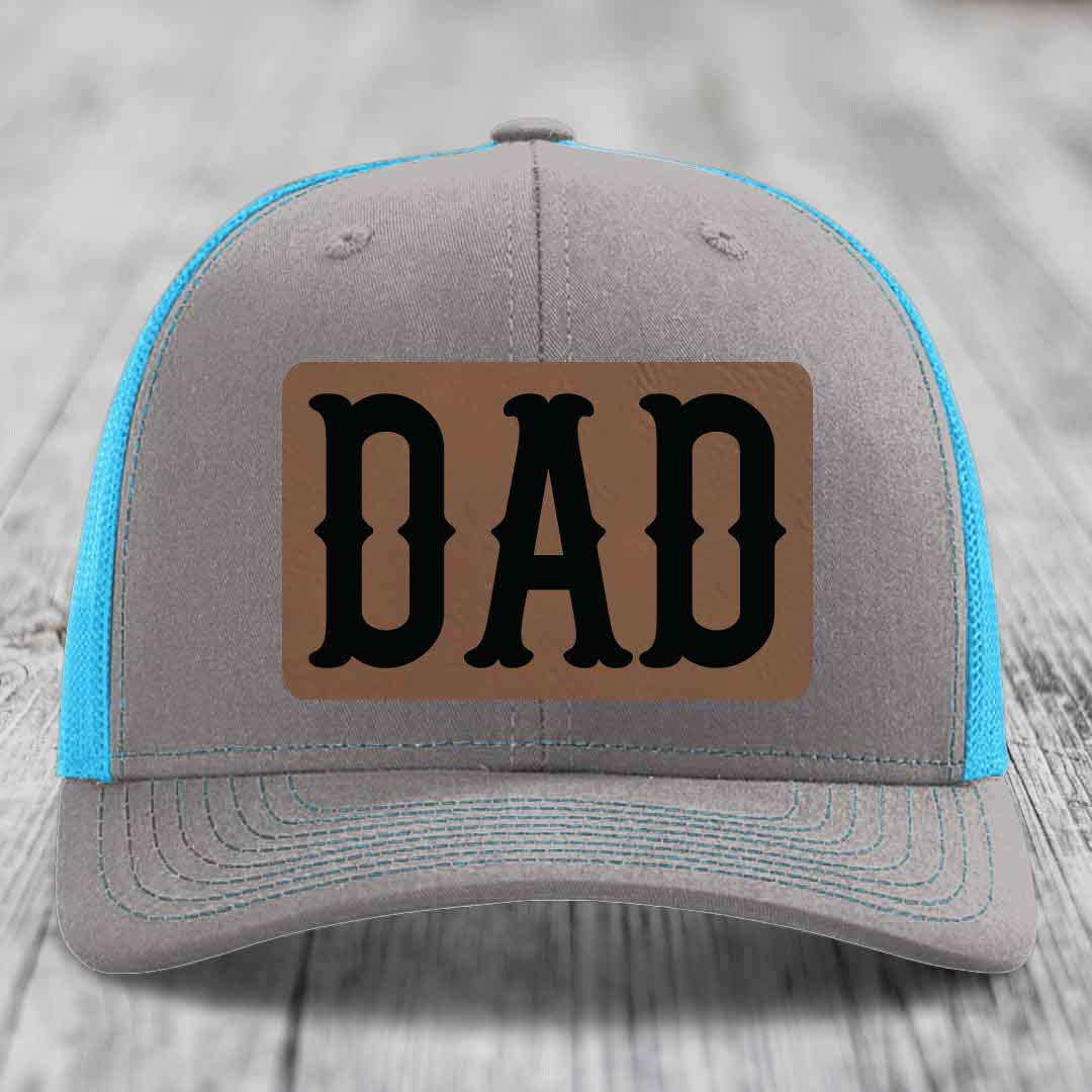 Dad - Leather Patch Hat - Dark Brown to Black Patch - Richardson 112 Snapback Trucker Hat