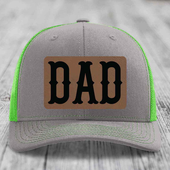 Dad - Leather Patch Hat - Dark Brown to Black Patch - Richardson 112 Snapback Trucker Hat