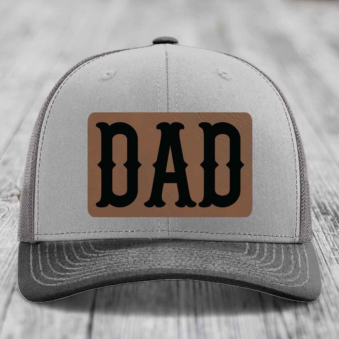 Dad - Leather Patch Hat - Dark Brown to Black Patch - Richardson 112 Snapback Trucker Hat
