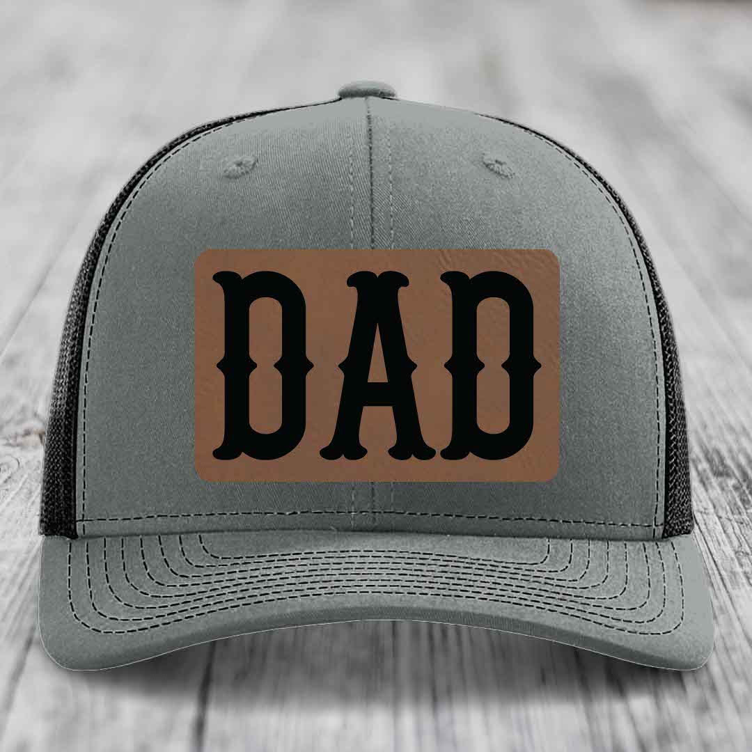 Dad - Leather Patch Hat - Dark Brown to Black Patch - Richardson 112 Snapback Trucker Hat