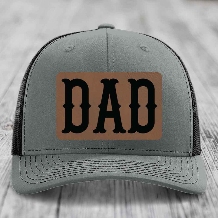 Dad - Leather Patch Hat - Dark Brown to Black Patch - Richardson 112 Snapback Trucker Hat