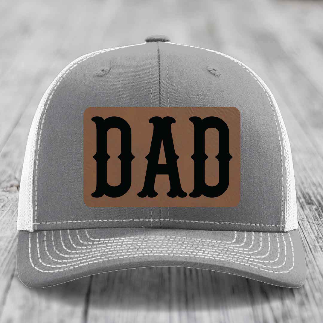 Dad - Leather Patch Hat - Dark Brown to Black Patch - Richardson 112 Snapback Trucker Hat