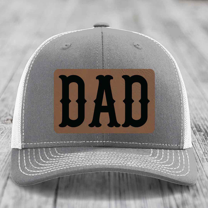 Dad - Leather Patch Hat - Dark Brown to Black Patch - Richardson 112 Snapback Trucker Hat
