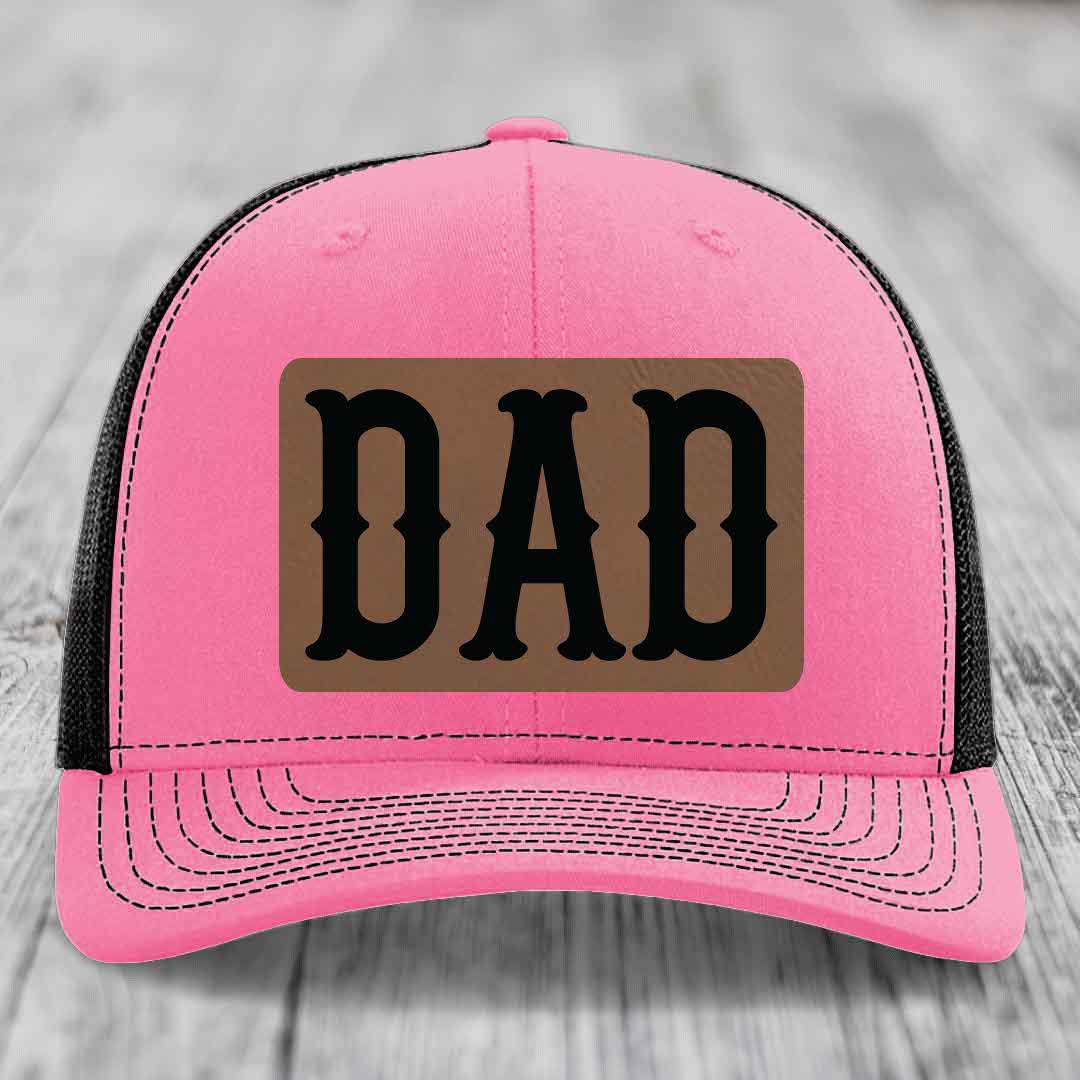 Dad - Leather Patch Hat - Dark Brown to Black Patch - Richardson 112 Snapback Trucker Hat
