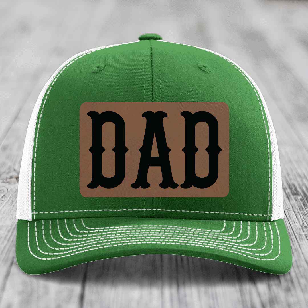 Dad - Leather Patch Hat - Dark Brown to Black Patch - Richardson 112 Snapback Trucker Hat