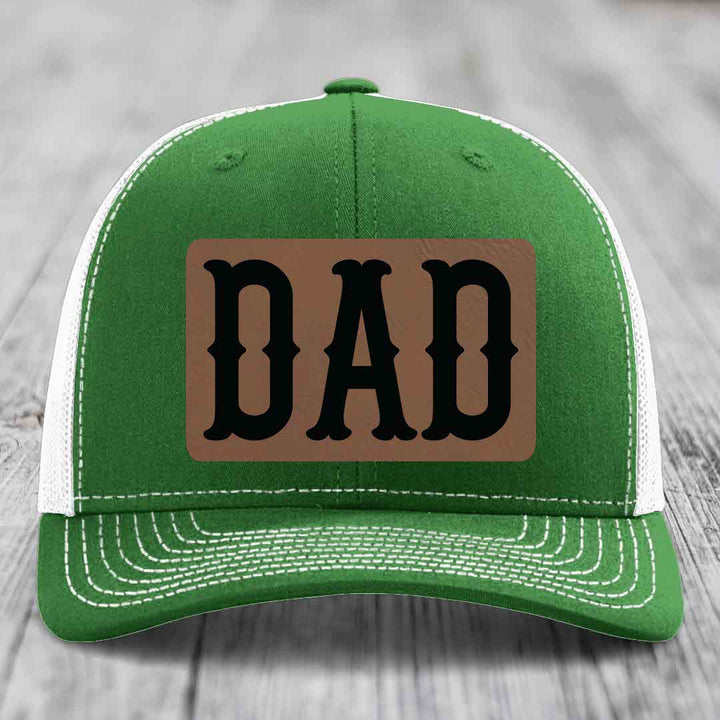 Dad - Leather Patch Hat - Dark Brown to Black Patch - Richardson 112 Snapback Trucker Hat