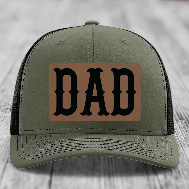 Dad - Leather Patch Hat - Dark Brown to Black Patch - Richardson 112 Snapback Trucker Hat