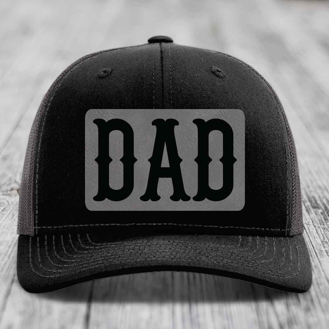Dad - Leather Patch Hat - Grey to Black Patch - Richardson 112 Snapback Trucker Hat