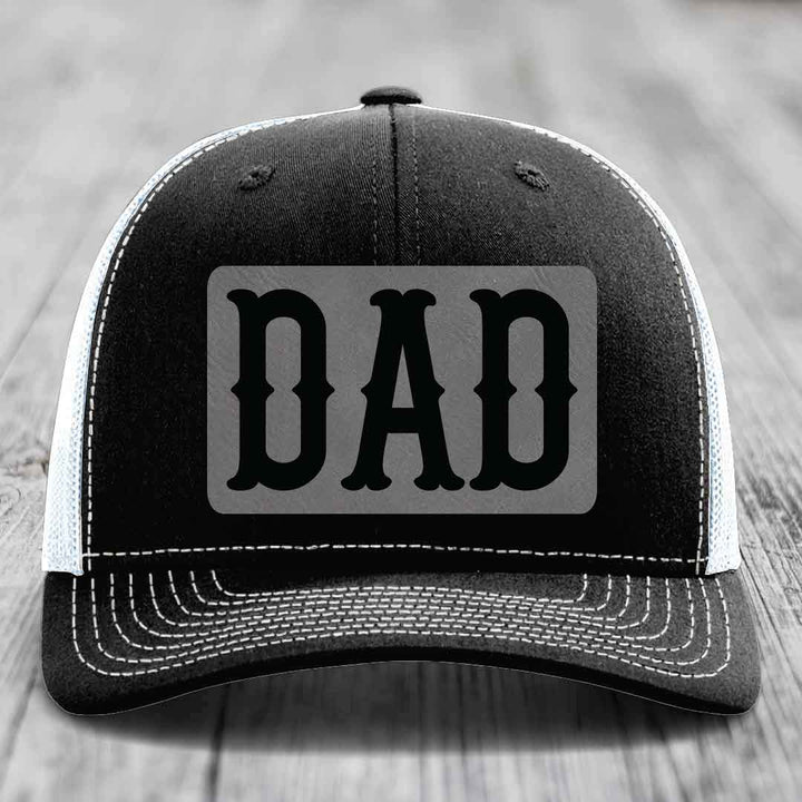 Dad - Leather Patch Hat - Grey to Black Patch - Richardson 112 Snapback Trucker Hat