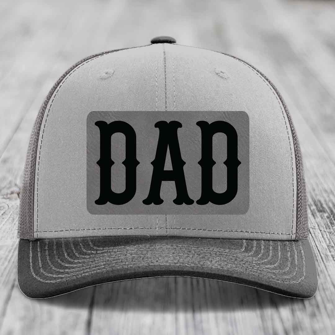 Dad - Leather Patch Hat - Grey to Black Patch - Richardson 112 Snapback Trucker Hat