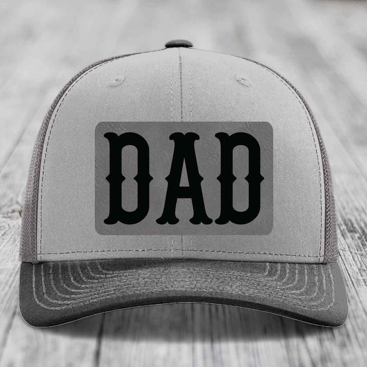 Dad - Leather Patch Hat - Grey to Black Patch - Richardson 112 Snapback Trucker Hat