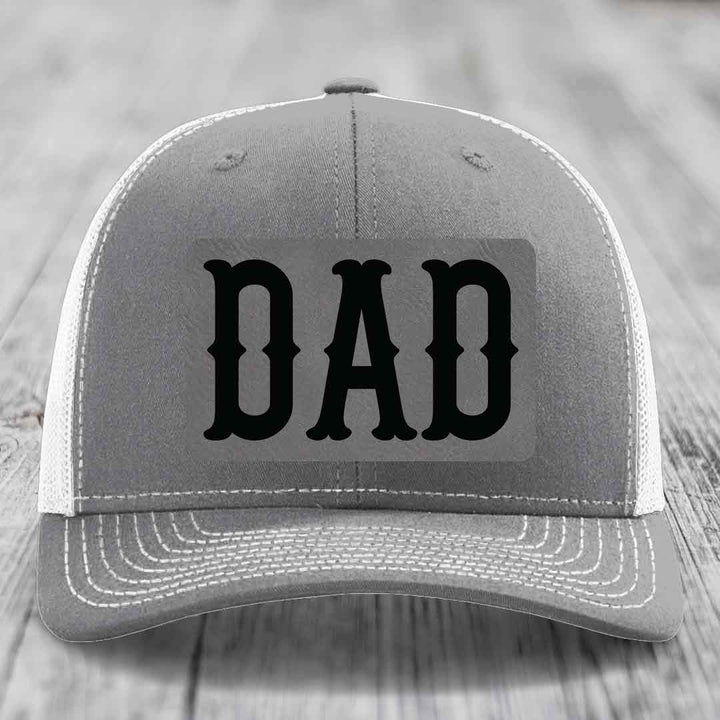Dad - Leather Patch Hat - Grey to Black Patch - Richardson 112 Snapback Trucker Hat