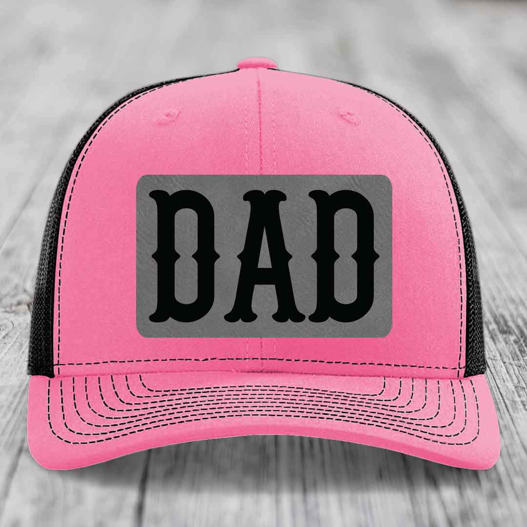 Dad - Leather Patch Hat - Grey to Black Patch - Richardson 112 Snapback Trucker Hat