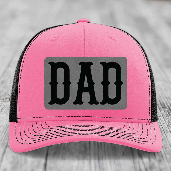 Dad - Leather Patch Hat - Grey to Black Patch - Richardson 112 Snapback Trucker Hat