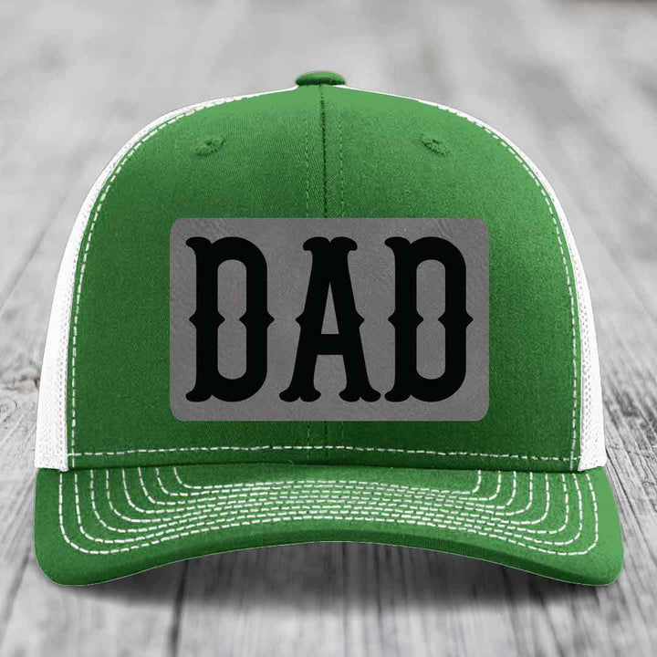 Dad - Leather Patch Hat - Grey to Black Patch - Richardson 112 Snapback Trucker Hat