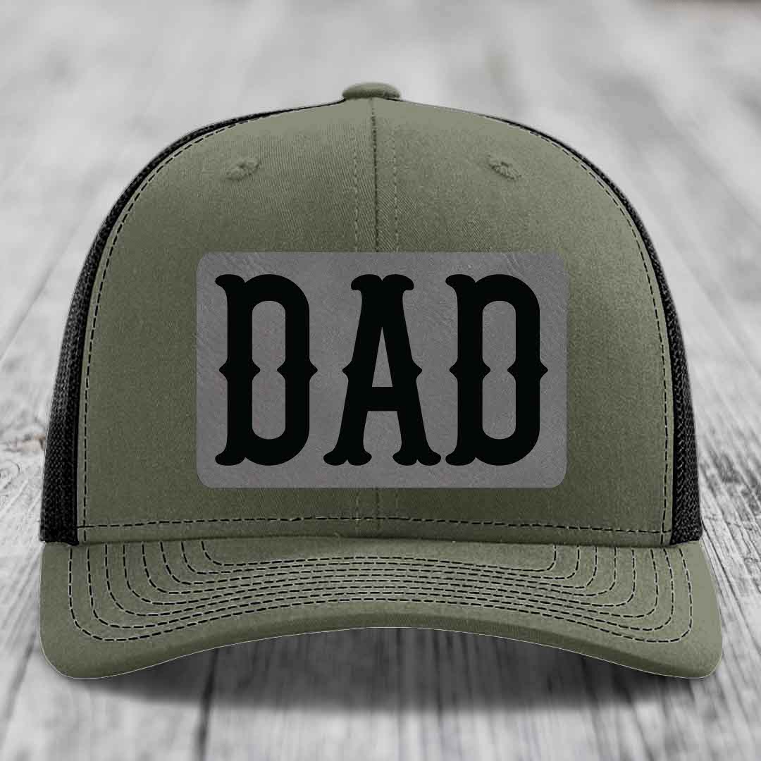 Dad - Leather Patch Hat - Grey to Black Patch - Richardson 112 Snapback Trucker Hat