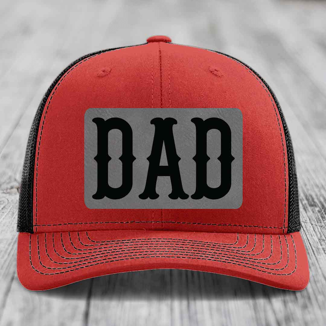 Dad - Leather Patch Hat - Grey to Black Patch - Richardson 112 Snapback Trucker Hat