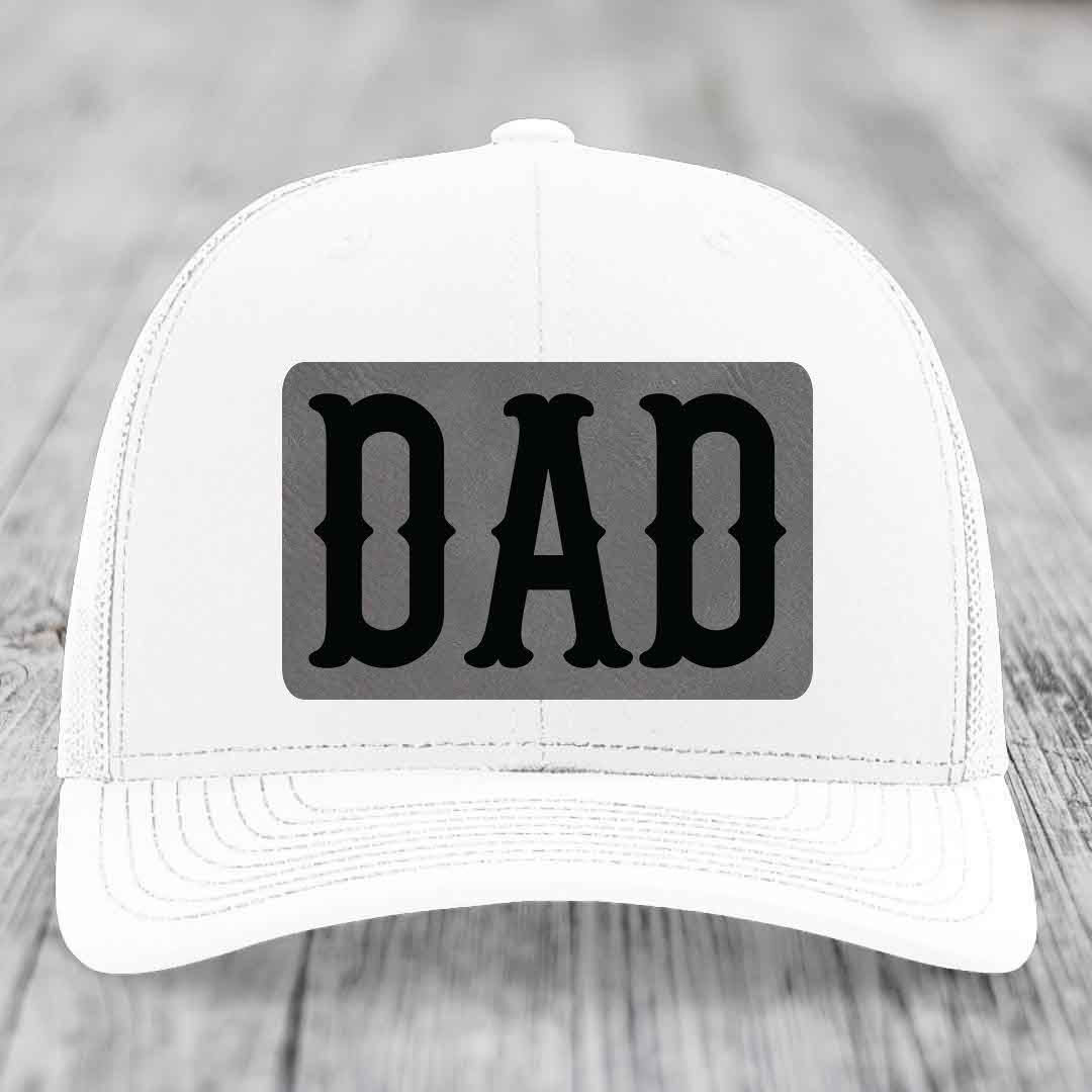 Dad - Leather Patch Hat - Grey to Black Patch - Richardson 112 Snapback Trucker Hat