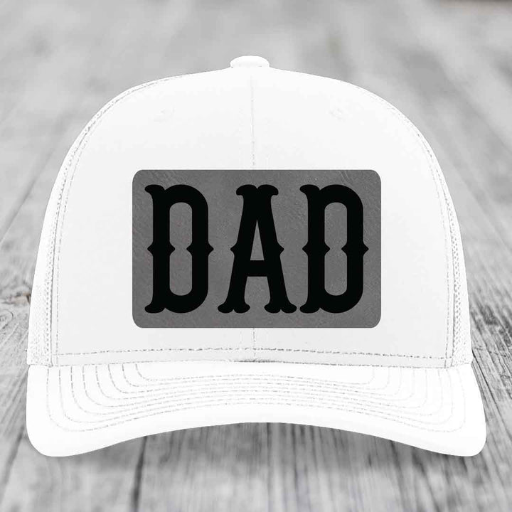 Dad - Leather Patch Hat - Grey to Black Patch - Richardson 112 Snapback Trucker Hat
