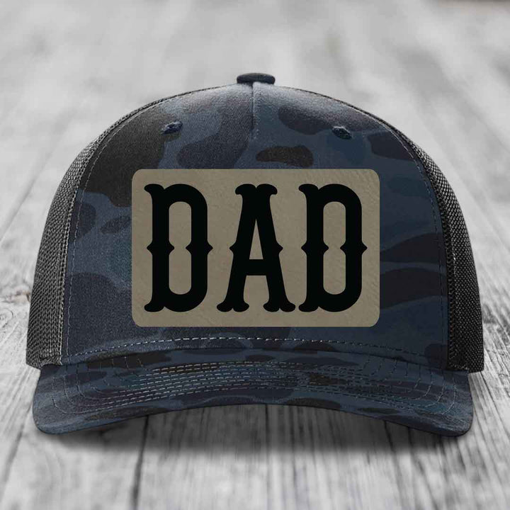 Dad - Leather Patch Hat - Light Brown to Black Patch - Richardson 112PFP Snapback Trucker Hat