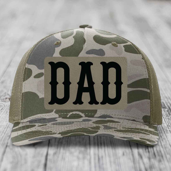 Dad - Leather Patch Hat - Light Brown to Black Patch - Richardson 112PFP Snapback Trucker Hat