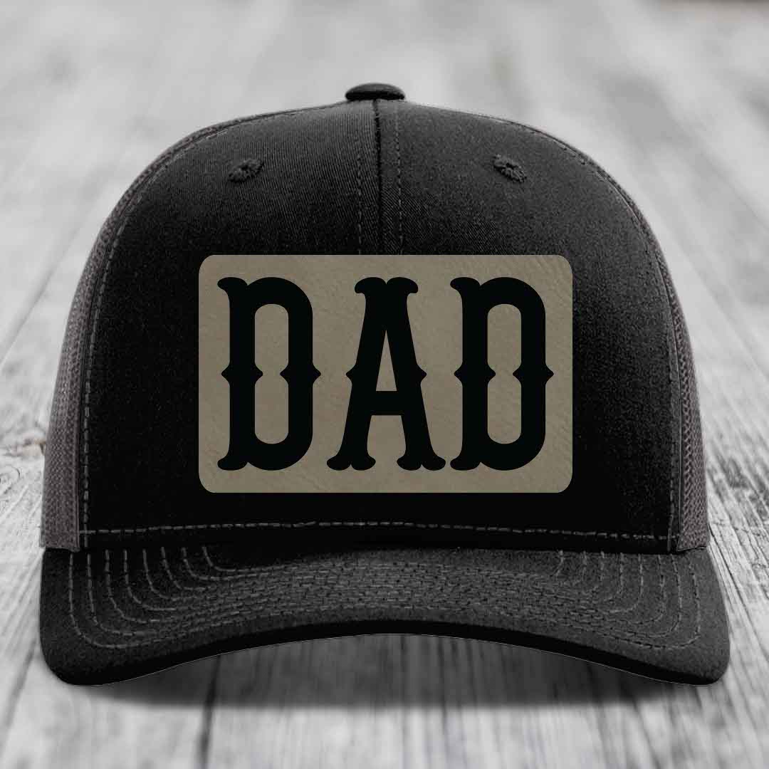 Dad - Leather Patch Hat - Light Brown to Black Patch - Richardson 112 Snapback Trucker Hat