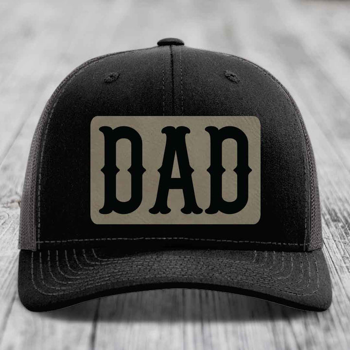 Dad - Leather Patch Hat - Light Brown to Black Patch - Richardson 112 Snapback Trucker Hat