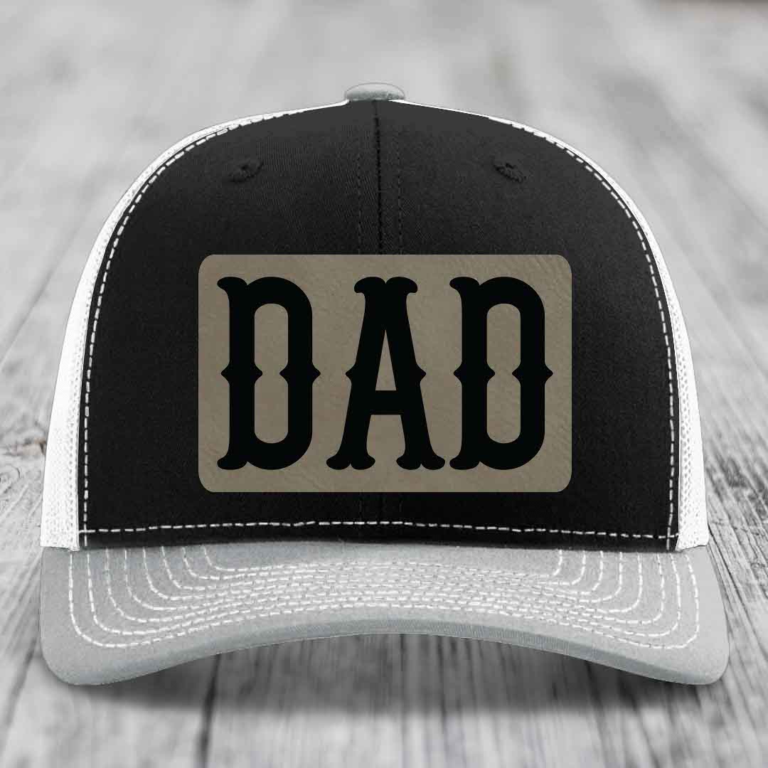 Dad - Leather Patch Hat - Light Brown to Black Patch - Richardson 112 Snapback Trucker Hat