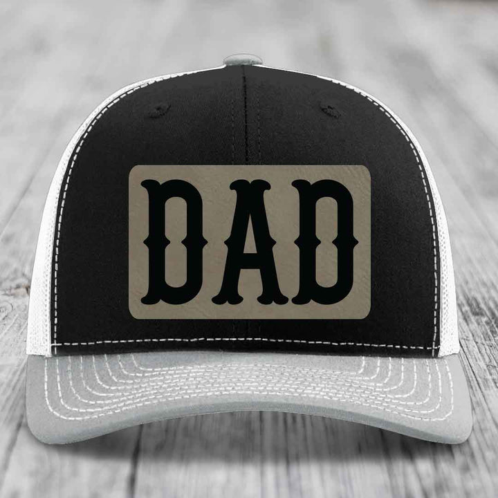 Dad - Leather Patch Hat - Light Brown to Black Patch - Richardson 112 Snapback Trucker Hat