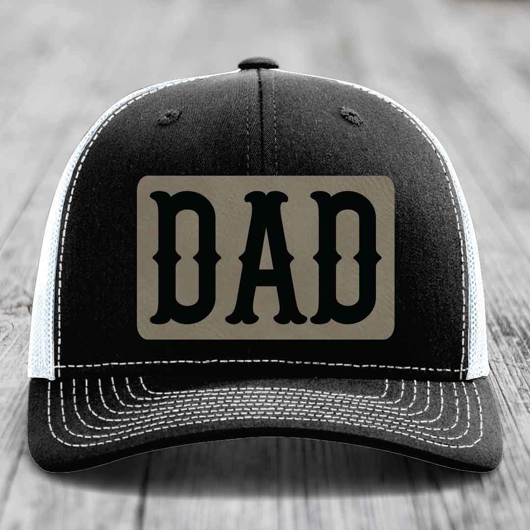 Dad - Leather Patch Hat - Light Brown to Black Patch - Richardson 112 Snapback Trucker Hat