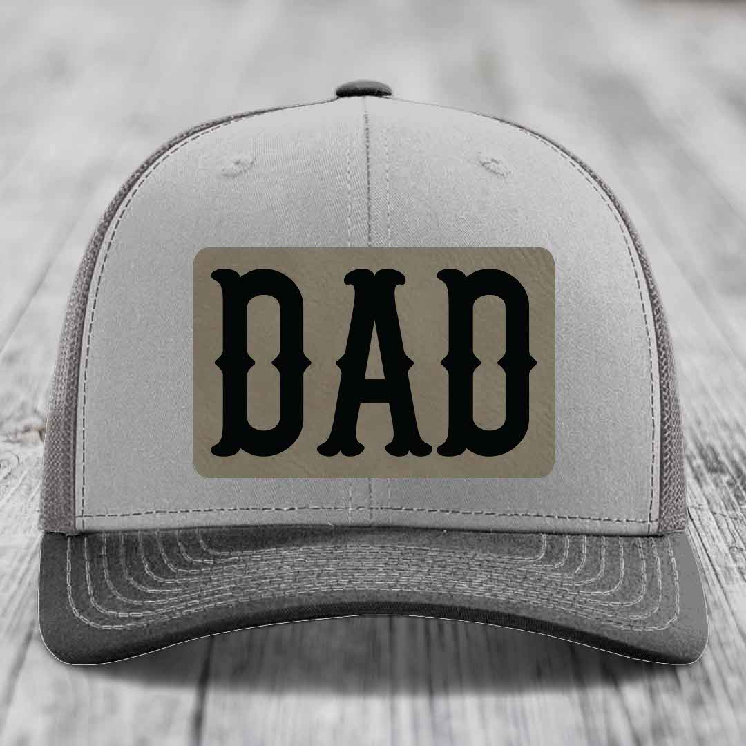 Dad - Leather Patch Hat - Light Brown to Black Patch - Richardson 112 Snapback Trucker Hat