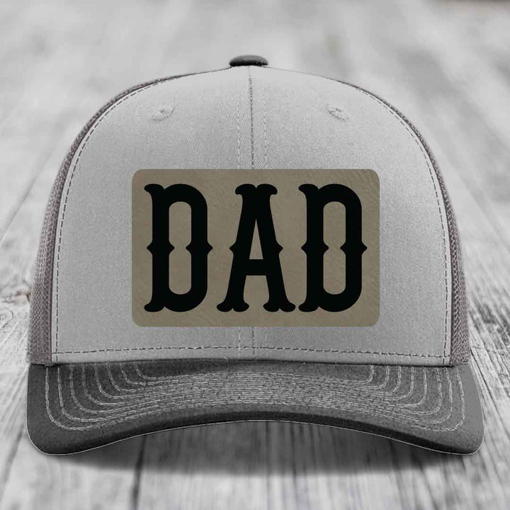 Dad - Leather Patch Hat - Light Brown to Black Patch - Richardson 112 Snapback Trucker Hat