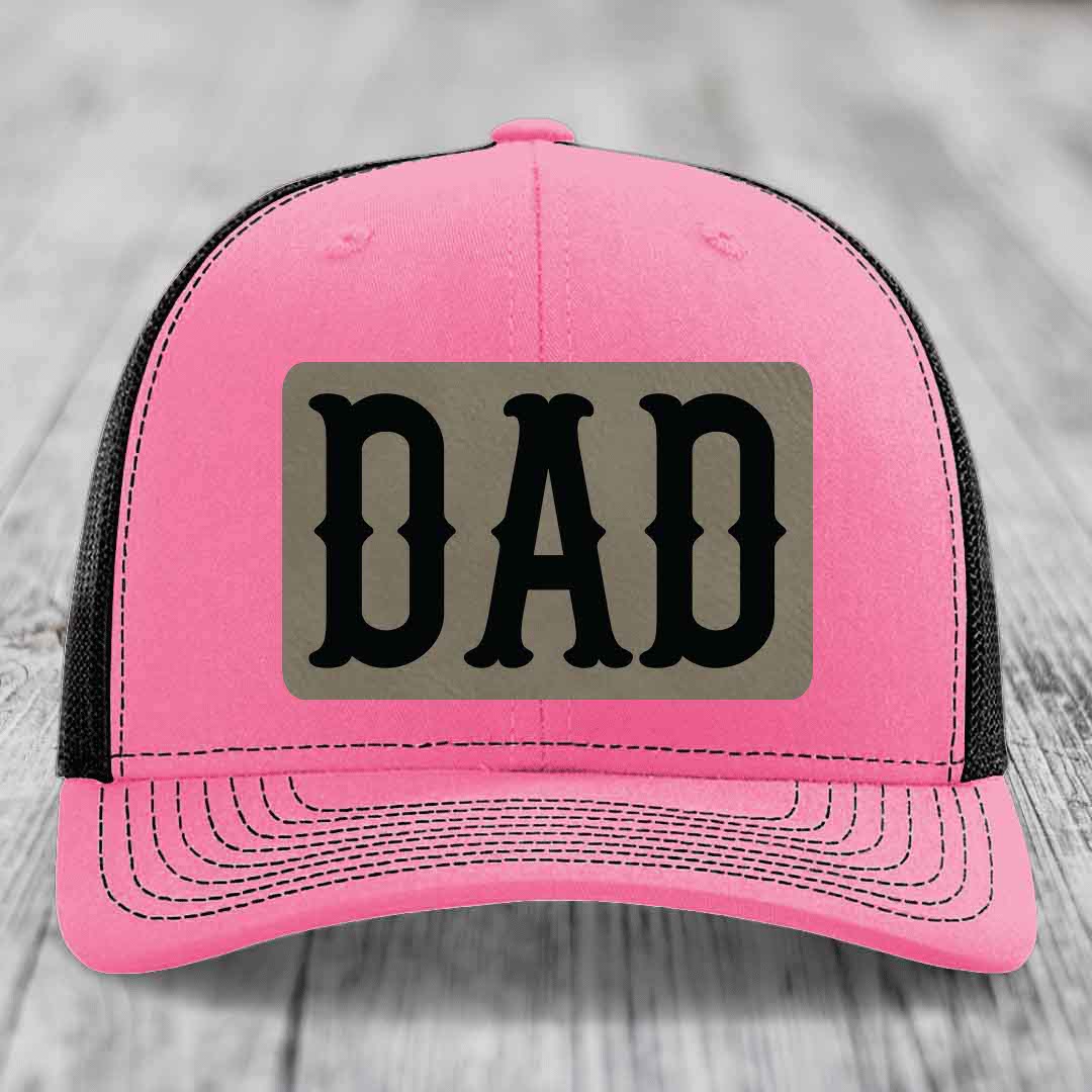 Dad - Leather Patch Hat - Light Brown to Black Patch - Richardson 112 Snapback Trucker Hat