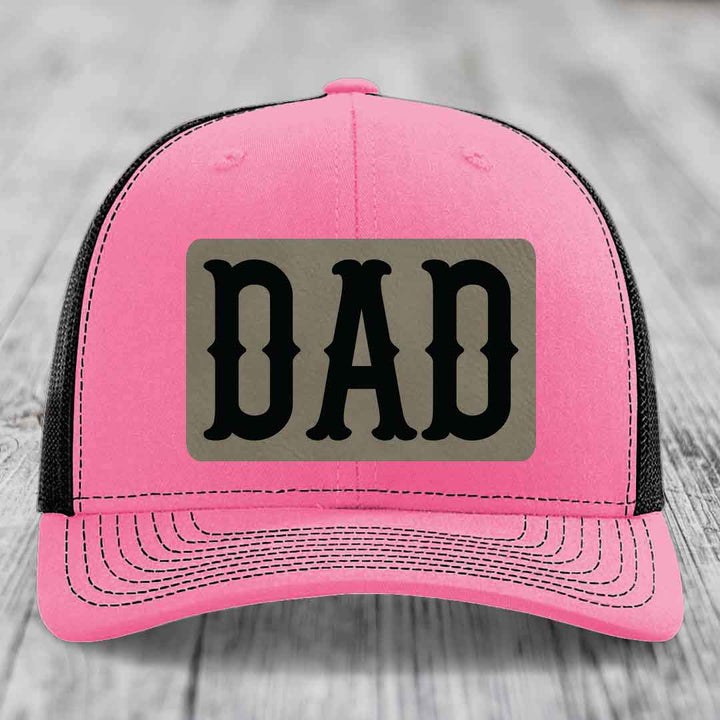 Dad - Leather Patch Hat - Light Brown to Black Patch - Richardson 112 Snapback Trucker Hat