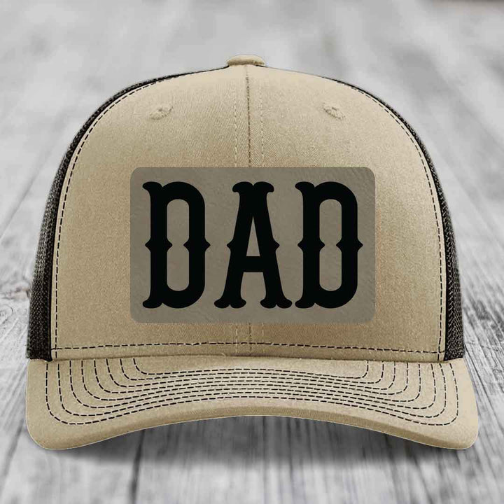 Dad - Leather Patch Hat - Light Brown to Black Patch - Richardson 112 Snapback Trucker Hat