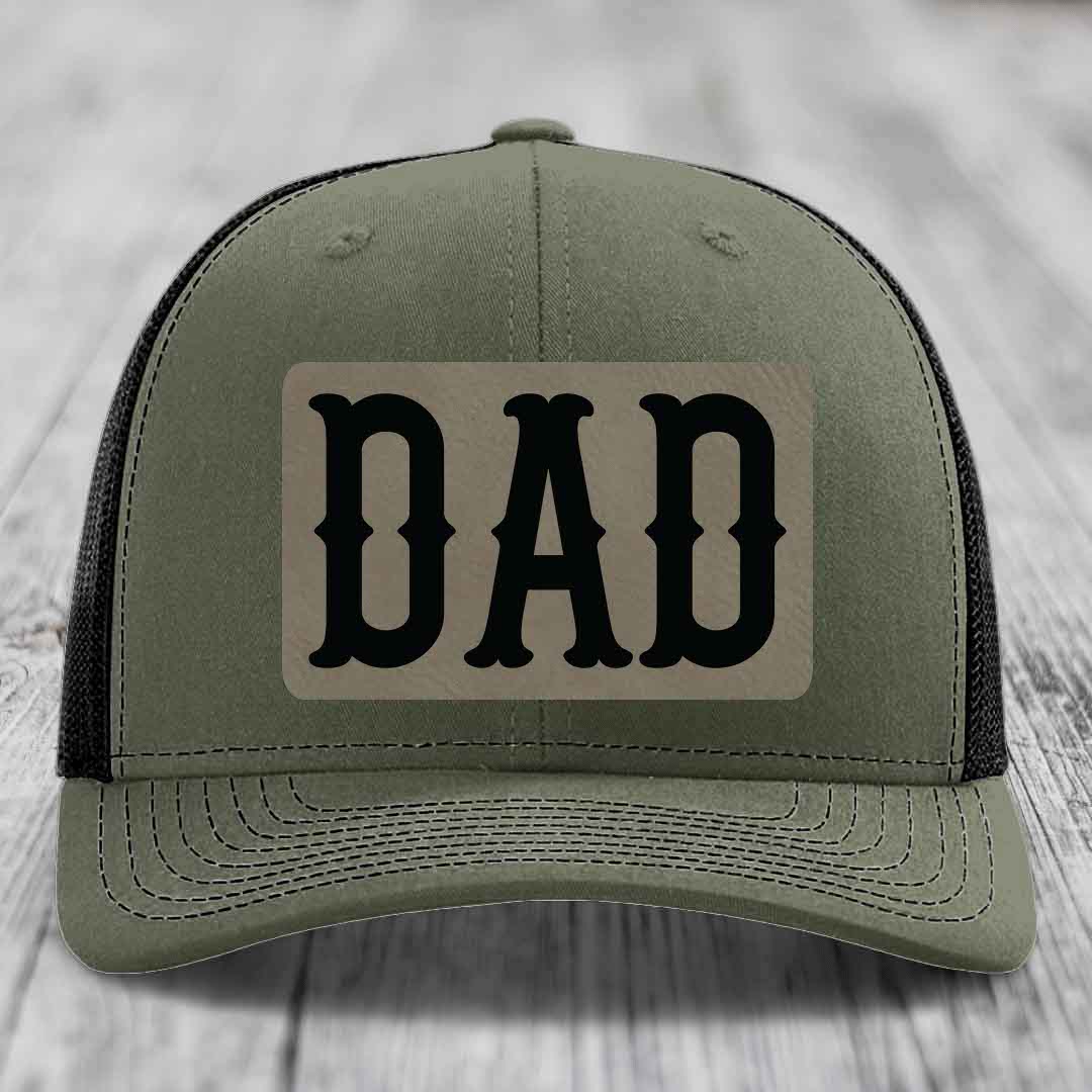 Dad - Leather Patch Hat - Light Brown to Black Patch - Richardson 112 Snapback Trucker Hat