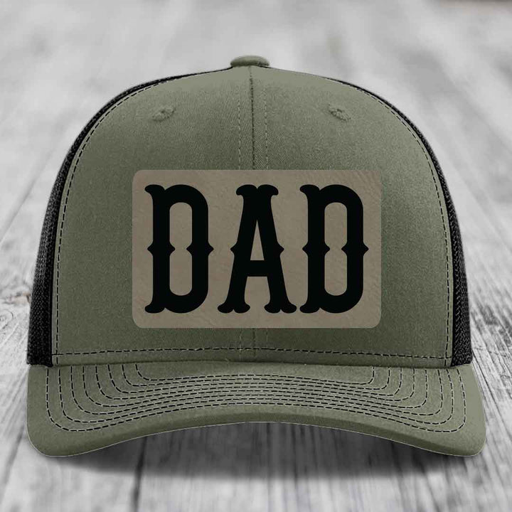 Dad - Leather Patch Hat - Light Brown to Black Patch - Richardson 112 Snapback Trucker Hat